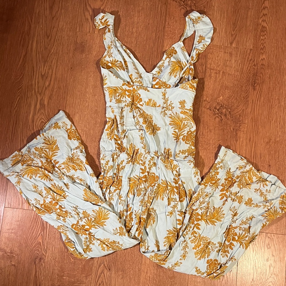 Free People Mustard and Teal Floral Jumpsuit Size 0 - Picture 3 of 4